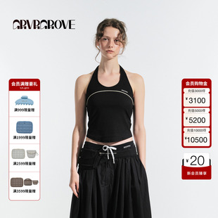 GROVE官方旗舰店2025夏季款挂脖背心纯色百搭上衣 GM5SL05M