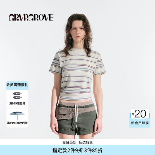 GROVE官方旗舰店夏季款女条纹短袖t恤宽松休闲韩版GM5TS04M