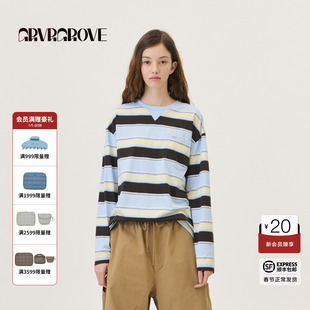 GROVE官方旗舰店2026PS春季新款长袖T恤撞色条纹上装女 GP26TSC20