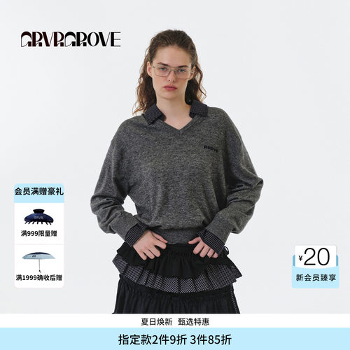 【明星同款】GROVE FW秋季款假两件毛织长袖翻领 GF5KN01C