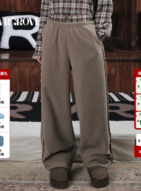 GROVE官方旗舰店 2025WT冬季新款时尚摇粒绒长裤花边GCW5PT09