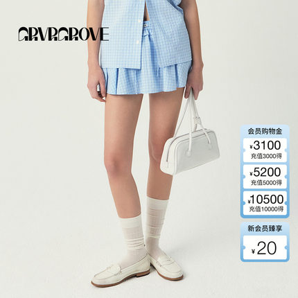 GROVE官方旗舰店2025SS春夏新款女士格纹梭织裙裤 GS5SK19M