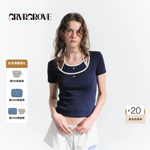 t恤 短袖 GM5TS03M 撞色大圆领修身 GROVE官方旗舰店HS夏日款