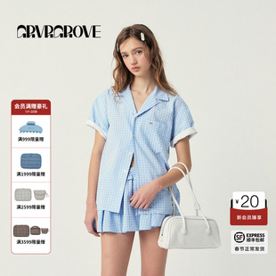 GROVE官方旗舰店2025SS春夏款女士格纹翻领短袖衬衫GS5SH08M