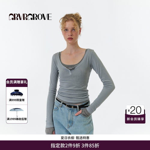 GRVR GROVE官方旗舰店 2025FW秋季款大圆领长袖T恤打底 GF5TS04M