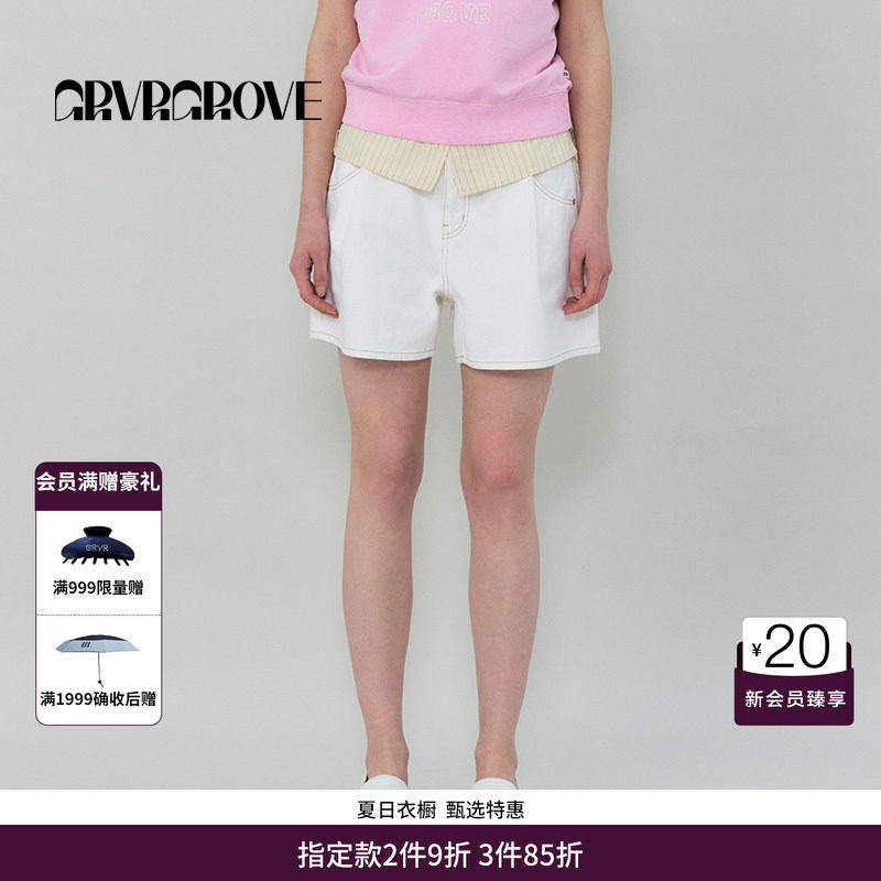 GRVR GROVE官方旗舰店SS春夏款女士白色牛仔短裤GS5DB12J - 实物图