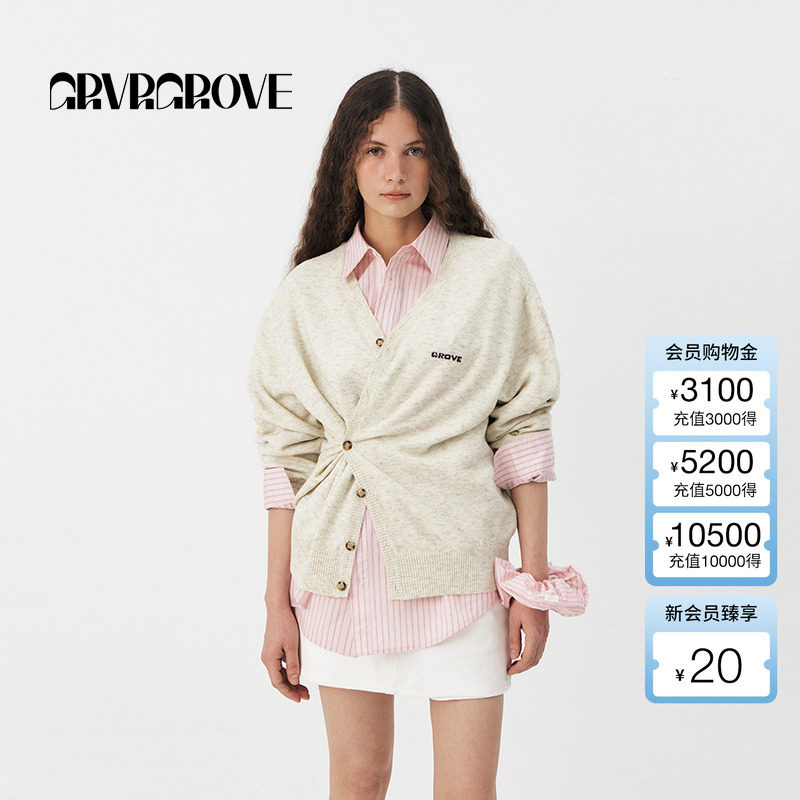 GROVE官方旗舰店明星同款2025春新款中长款针织开衫韩系GS5KC04J