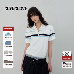 【博主同款】GROVE2025春夏款女士条纹短袖polo衫t恤女GR5TS02C