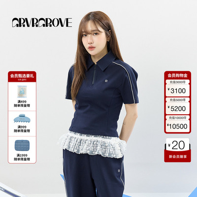 GROVE官方旗舰店2025SS春夏新款女士半拉链短袖POLO衫t恤GCM5TS02