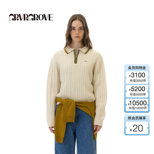 翻领毛织长袖 新款 撞色拉链女GCW5KN16 2025WT冬季 GROVE官方旗舰店