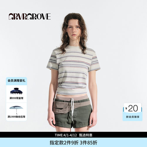 GROVE官方旗舰店夏季款女条纹短袖t恤宽松休闲韩版GM5TS04M