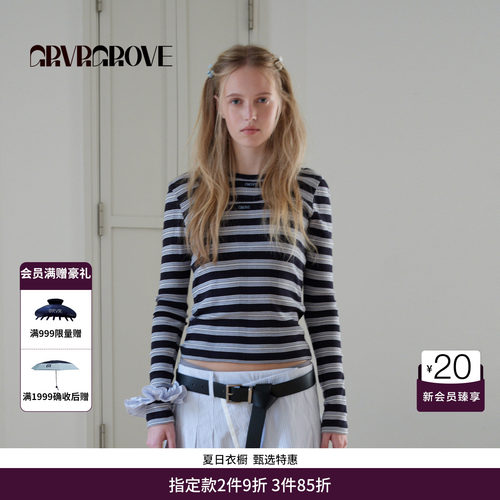 GRVR GROVE官方旗舰店2026PS春季长袖T恤撞色边圆领打底GP26TSK12