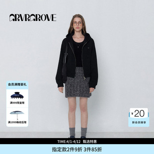 混纺开衫 连帽针织卫衣宽松拉链外套 款 GROVE官方旗舰店女春季