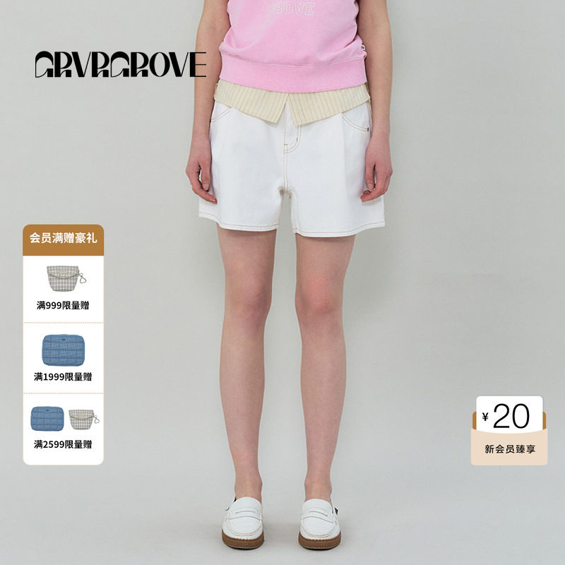 GROVE官方旗舰店2025SS春夏款女士白色牛仔短裤GS5DB