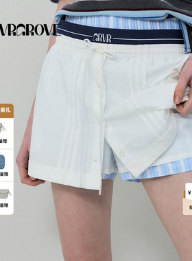 GROVE官方旗舰店2025春夏款GRVR橡筋腰梭织裙裤海军风GR5SK01C