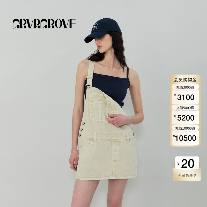 GROVE官方旗舰店2025SS春夏新款女士背带短裙GS5DB17J