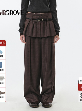 GROVE官方旗舰店 2025FW秋季款条纹梭织长裤女款韩直筒GF5PT01C