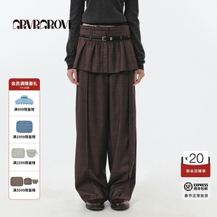 GROVE官方旗舰店 2025FW秋季款条纹梭织长裤女款韩直筒GF5PT01C