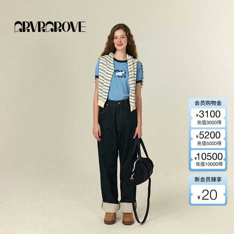 GRVRGROVE玉桂狗联名T恤撞色短袖