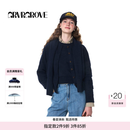 GROVE官方旗舰店女士秋季款基础短袖针织衫纯色套头衫