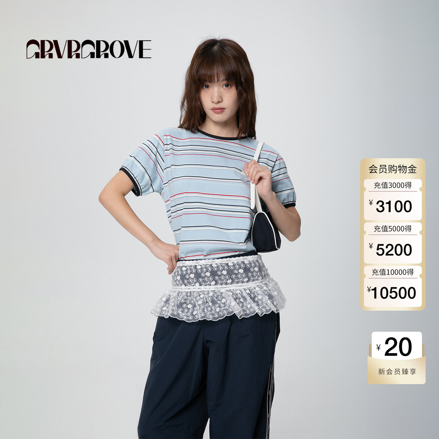 【博主同款】GROVE官方旗舰店2025春夏新款女条纹短袖t恤GCM5TS08