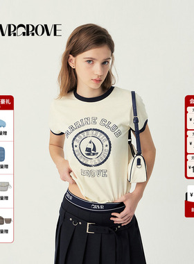 GROVE官方旗舰店2025SS春夏新款女士撞色帆船短袖t恤GS5TS16M