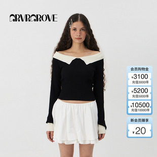 针织套头衫 女大翻领短款 GS5KN17C 新款 GROVE官方旗舰店2025PS春季