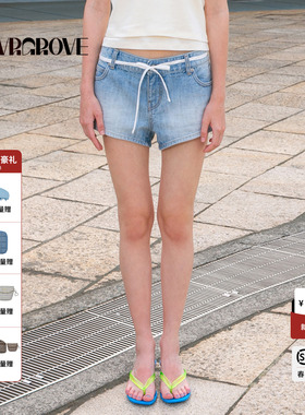 GROVE官方旗舰店2025夏款浅牛仔短裤女下装休闲 GM5DB01J