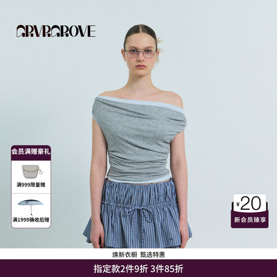 GRVR GROVE官方旗舰店26SS春夏不规则露肩修身短袖T恤 GS26TSC07