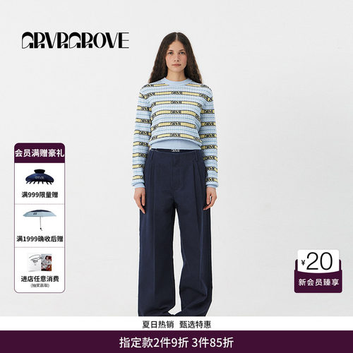 GRVR GROVE官方旗舰店PS春季款女士条纹针织套头衫休闲GS5KN09C