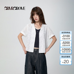 t恤GCM5BL01 衬衫 GROVE官方旗舰店2025SS春夏新款 女士菱形纹短袖