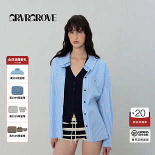 GROVE官方旗舰店2025SS春夏款女士条纹长袖衬衫GS5SH07M