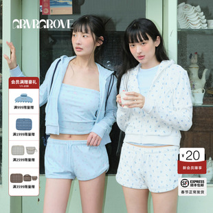 GROVE官方旗舰店2025BS系列夏季款女碎花连帽开衫卫衣BM5JP02M