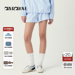 GROVE官方旗舰店2025SS春夏款女士竖条纹梭织短裤宽松GR5PT02C