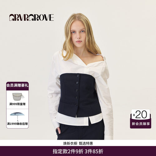 GRVR GROVE官方旗舰店26PS春季翻领不规则韩系长袖衬衫GP26SHK04