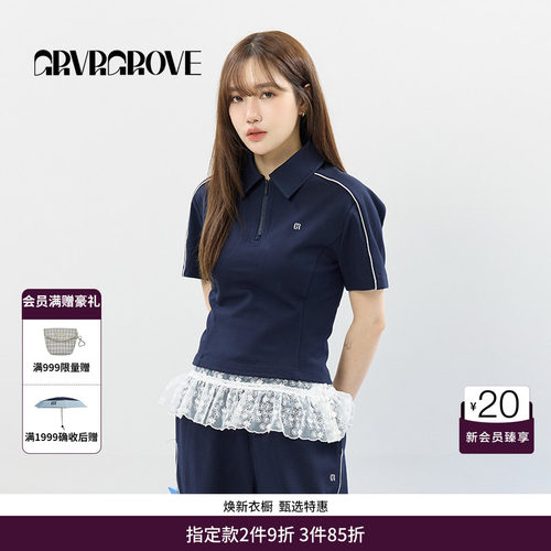 GRVR GROVE官方旗舰店SS春夏款女士半拉链短袖polo衫t恤GCM5TS02