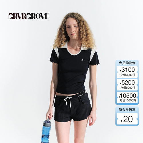 GROVE官方旗舰店2025HS夏日新款撞色短袖polo衫翻领上衣 GM5TS07M