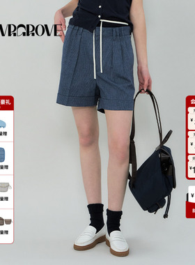 GROVE官方旗舰店2025SS春夏新款女士条纹梭织短裤GS5PT15M