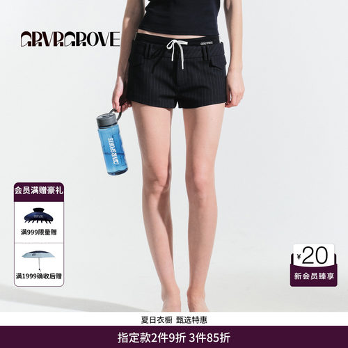 GRVR GROVE官方旗舰店HS夏日款梭织短裤竖条纹女 GM5PT03M