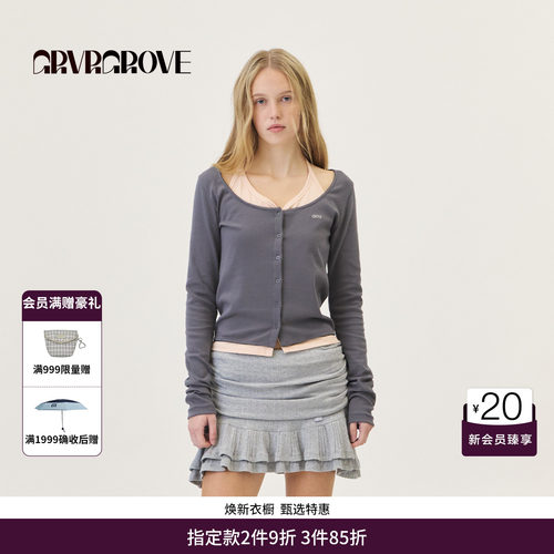 GRVR GROVE官方旗舰店2026PS春季长袖T恤挂脖开衫短款 GP26CAK01