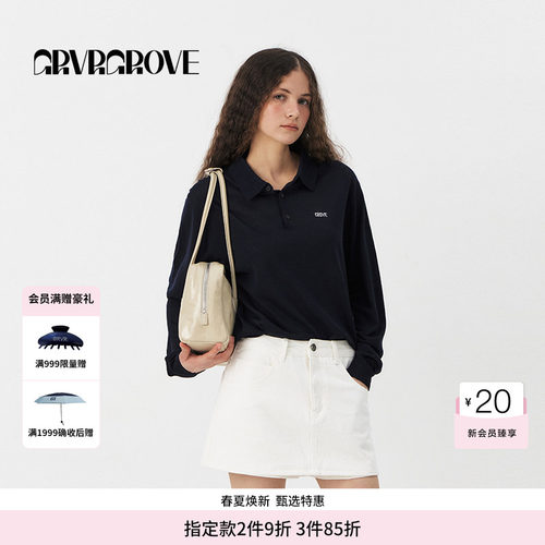 GROVE官方旗舰店2025PS春季款翻领毛织套头休闲针织衫GS5KN01J