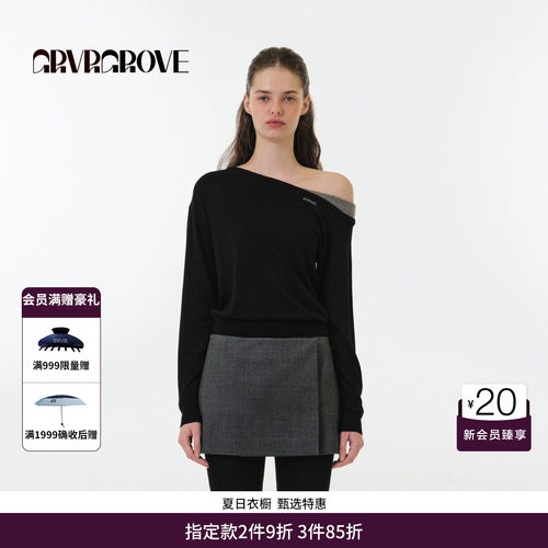 【博主同款】GRVR GROVE官方旗舰店长袖斜肩套头针织衫 GF5KN04C