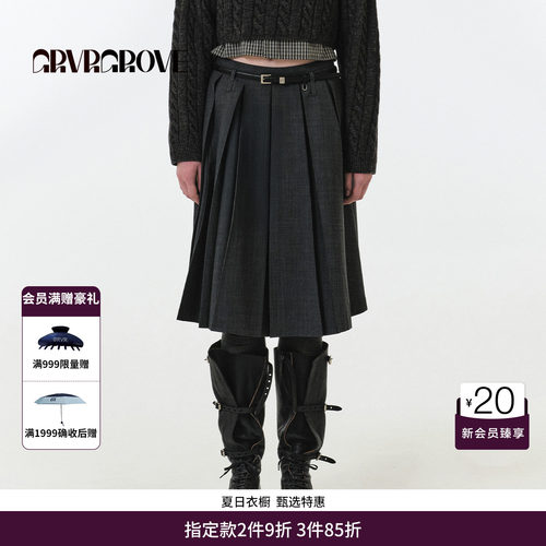 GRVR GROVE官方旗舰店 FW秋季款中长款百褶裙韩版女 GF5SK10C