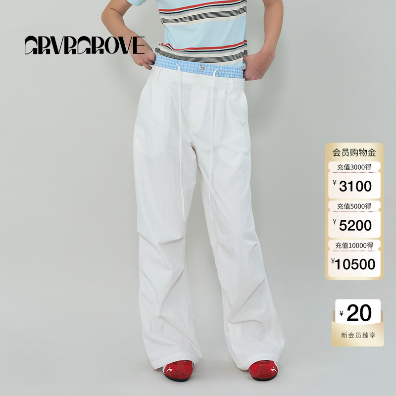 GROVE官方旗舰店2025SS春夏新款女士撞色假两件梭织长裤GS5PT18M