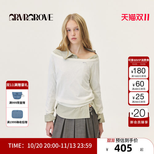 GRVR GROVE官方旗舰店26PS春季长袖毛衣一字肩领口提花GP26KNC31
