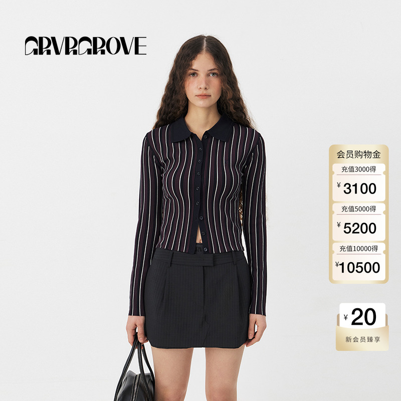 GROVE官方旗舰店2025PS春季新款明星同款条纹针织开衫女GS5KN13C