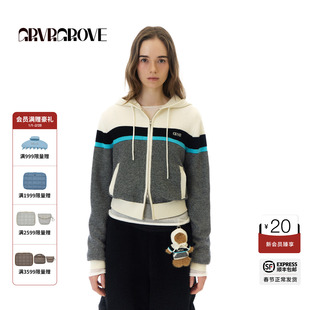 GROVE官方旗舰店 2025WT冬季款长袖连帽毛织开衫撞色女GCW5KN03