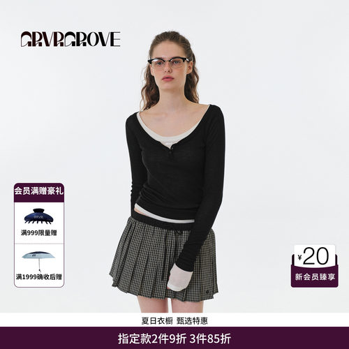 GRVR GROVE官方旗舰店 2025FW秋季款亨利领长袖T恤女款 GF5TS07M