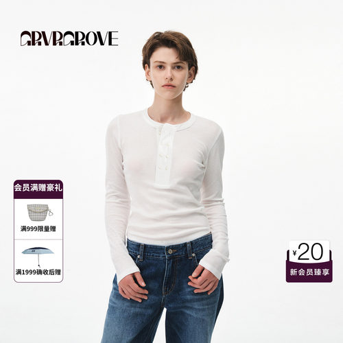 GRVR GROVE官方旗舰店2026FW秋季新款长袖T恤条纹套头衫GF26TSK15
