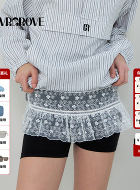 GROVE官方旗舰店 2025SS秋季款蕾丝梭织短裙屁帘 GS5SK12M